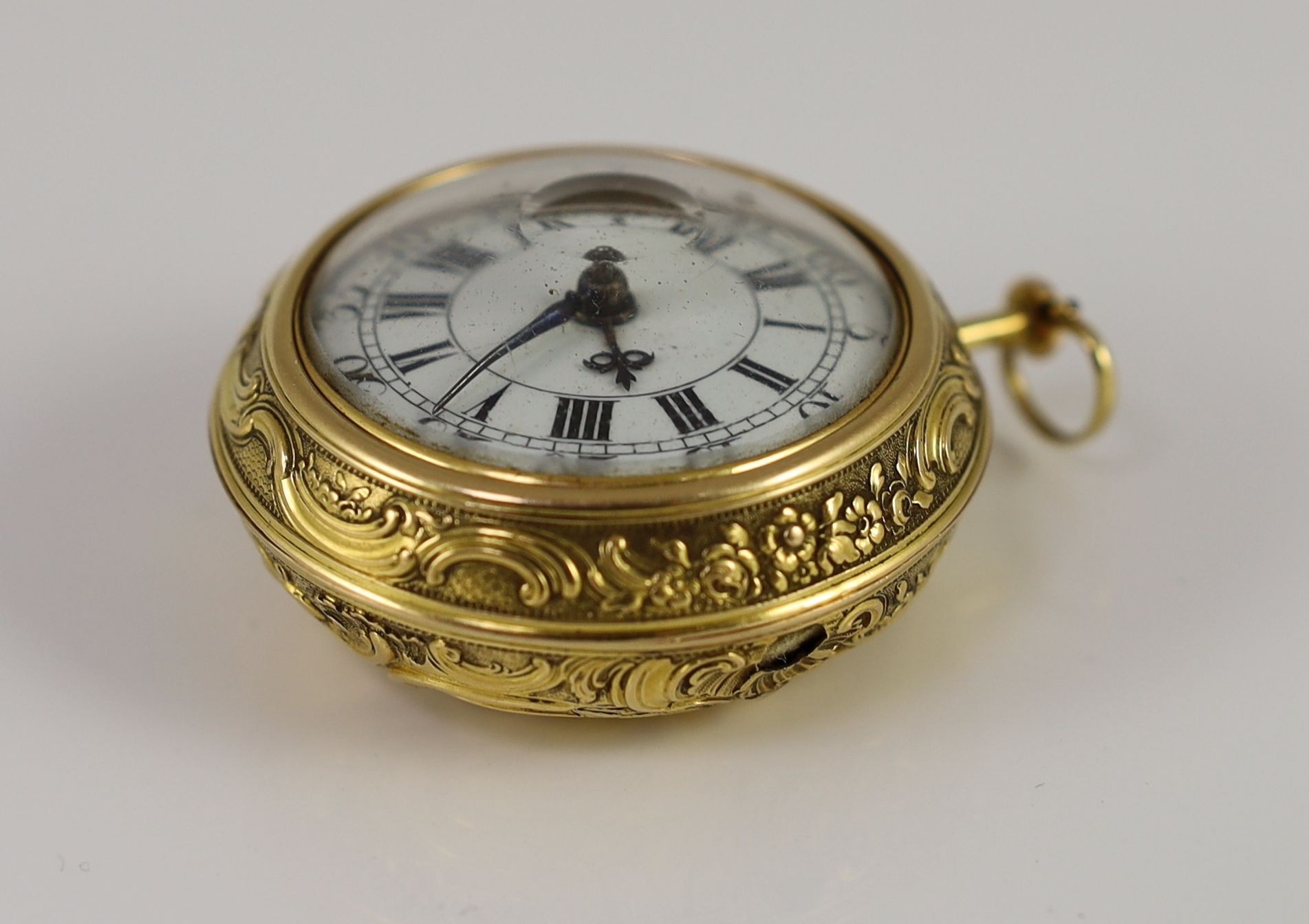 A George II 22ct gold pair cased key wind verge pocket watch, by Charles Page, London